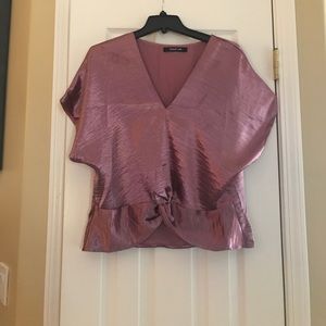 Dusty rose satin knotted high low top